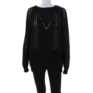 Athe Womens Long Sleeve Scoop Neck Open Knit Sweater Black Cotton Size 1